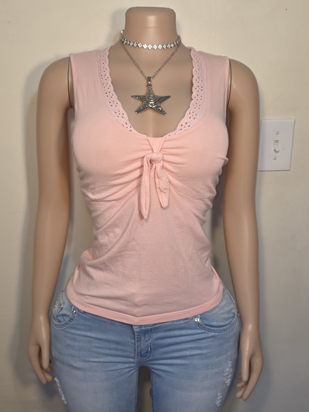 ☆Moda International Pink Sleeveless Tie-Front Tank Top☆